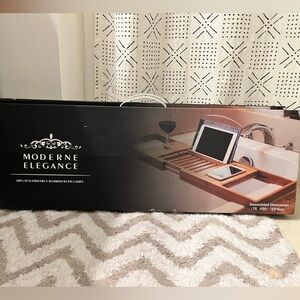 Moderne Elegance Bamboo Bath Caddy tray expandable extension